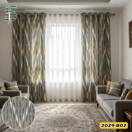 پرده مخمل و حریر کتان پانچ کد 2029b رنگ خاکی