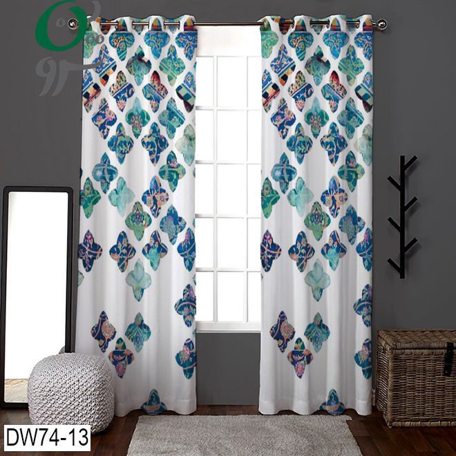 DW74-13 پرده پانچ طرح سنتی کاشیکاری سبز رنگ DW74-13