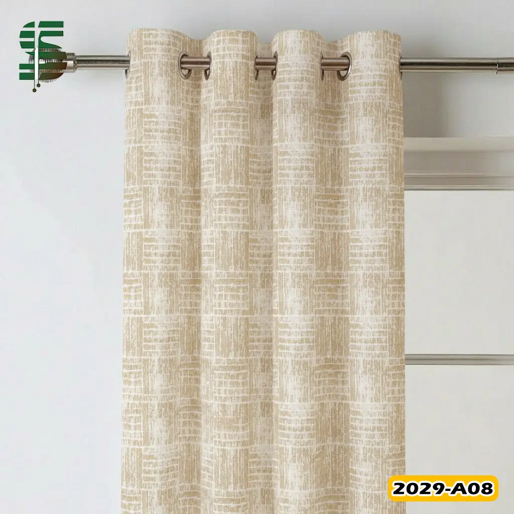 پرده پانچ مخمل و کتان هازان کد 2029A رنگ کرم