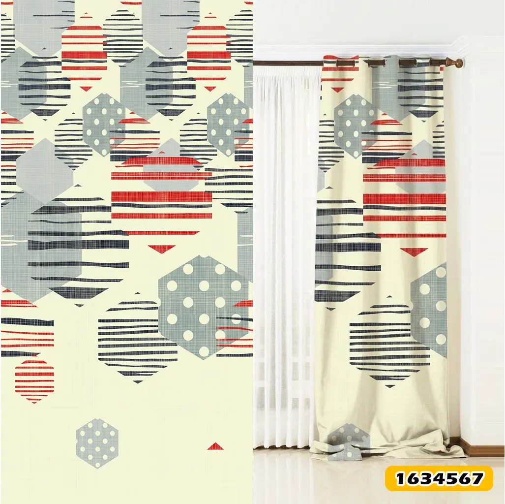 پرده پانچ مخمل کد 1634567 طرح هندسی 6 ضلعی