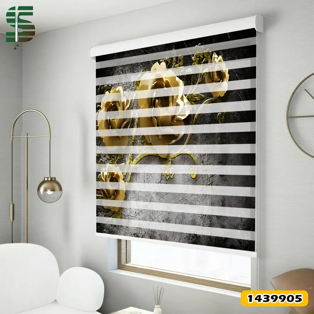 پرده زبرا سه بعدی کد 1439905 مدل گل های هلندی با پس زمینه تیره
