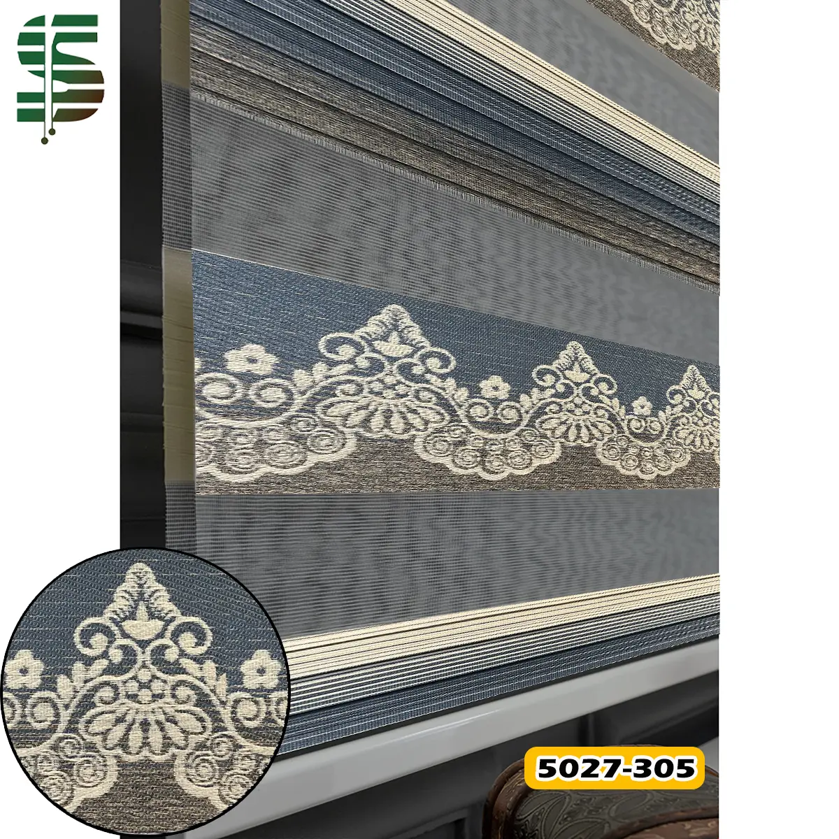 پرده زبرا پلیسه گلدار طرح کلاسیک کد 5027 در 4 رنگ