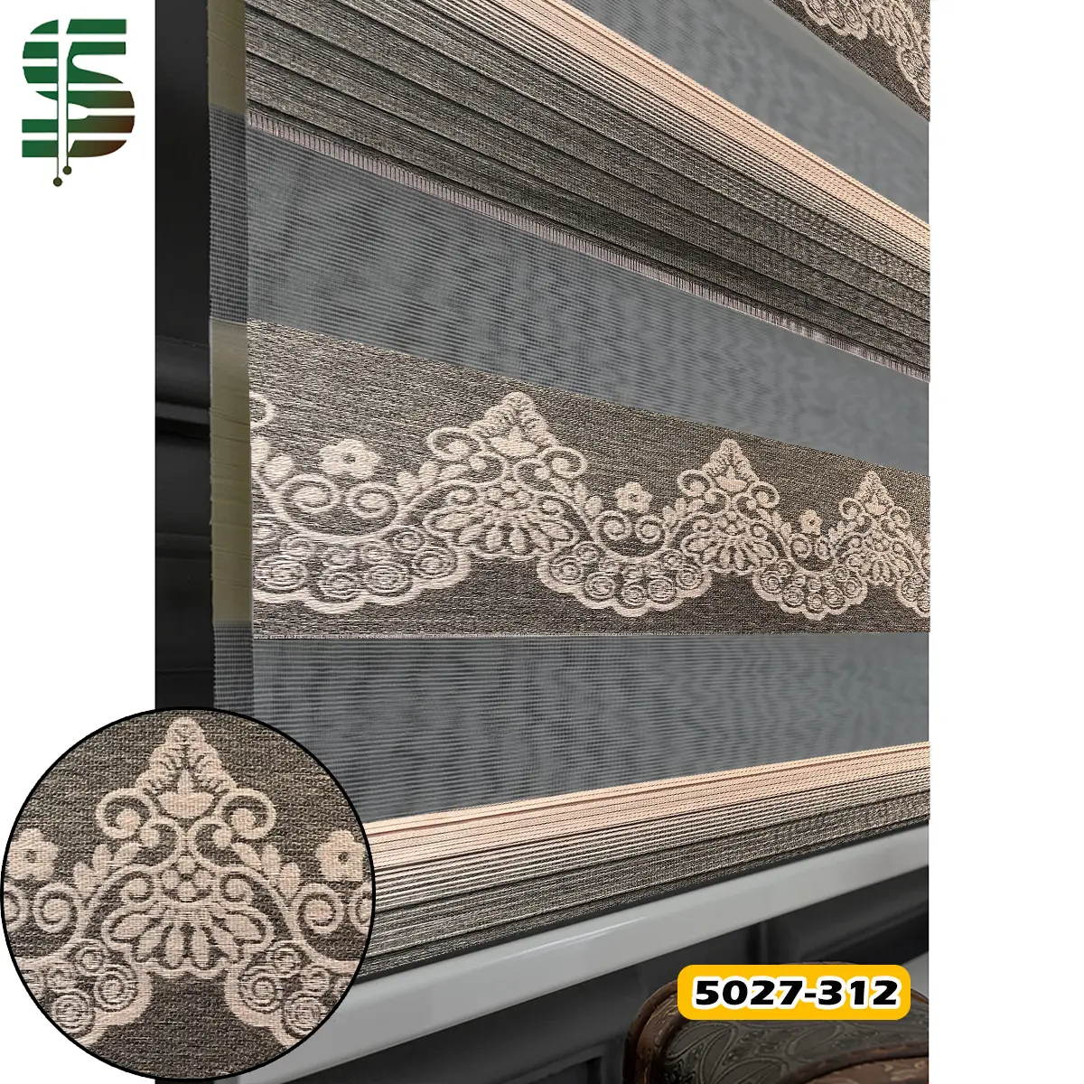 پرده زبرا پلیسه کد 5027 کرم گلبهی