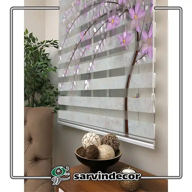 printed-zebra-blinds-t779 پرده زبرا تصویری مدل شکوفه بنفش