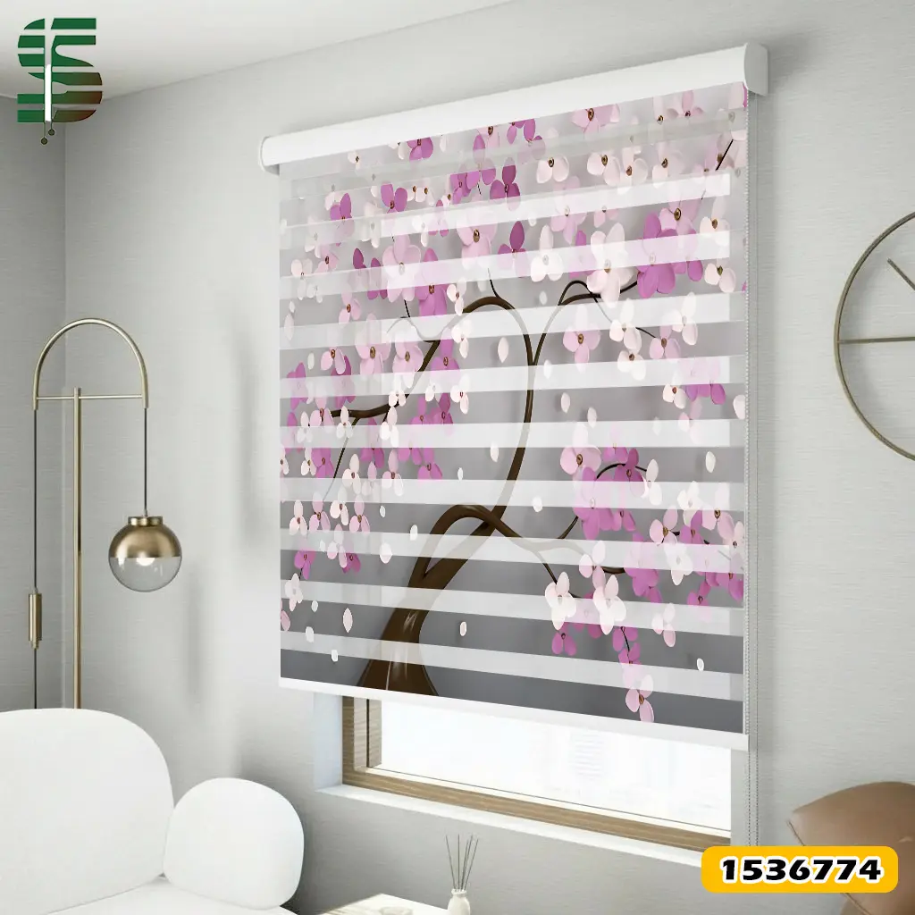 پرده زبرا سه بعدی کد 1536774 مدل درخت فانتزی صورتی بنفش