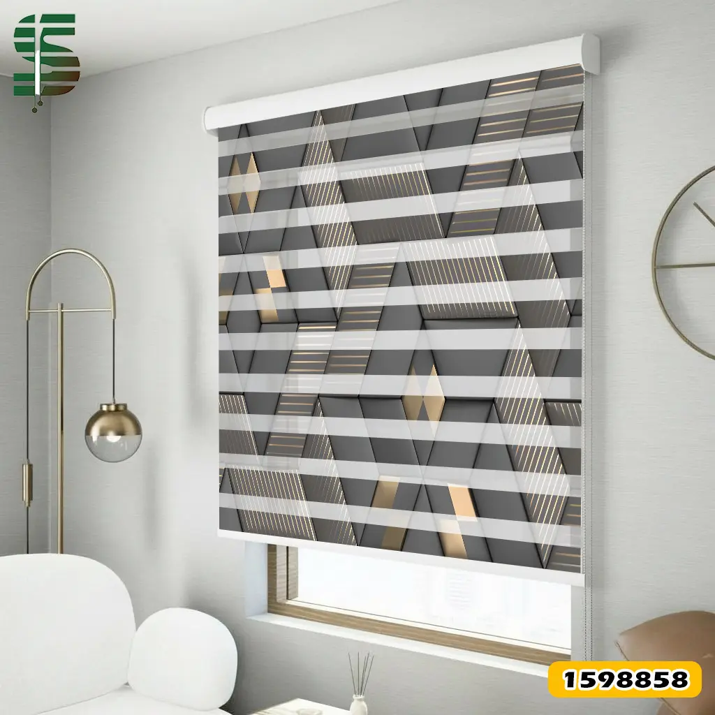 پرده زبرا سه بعدی کد 1598858 مدل کاشی های هندسی نرم طوسی طرح چرم