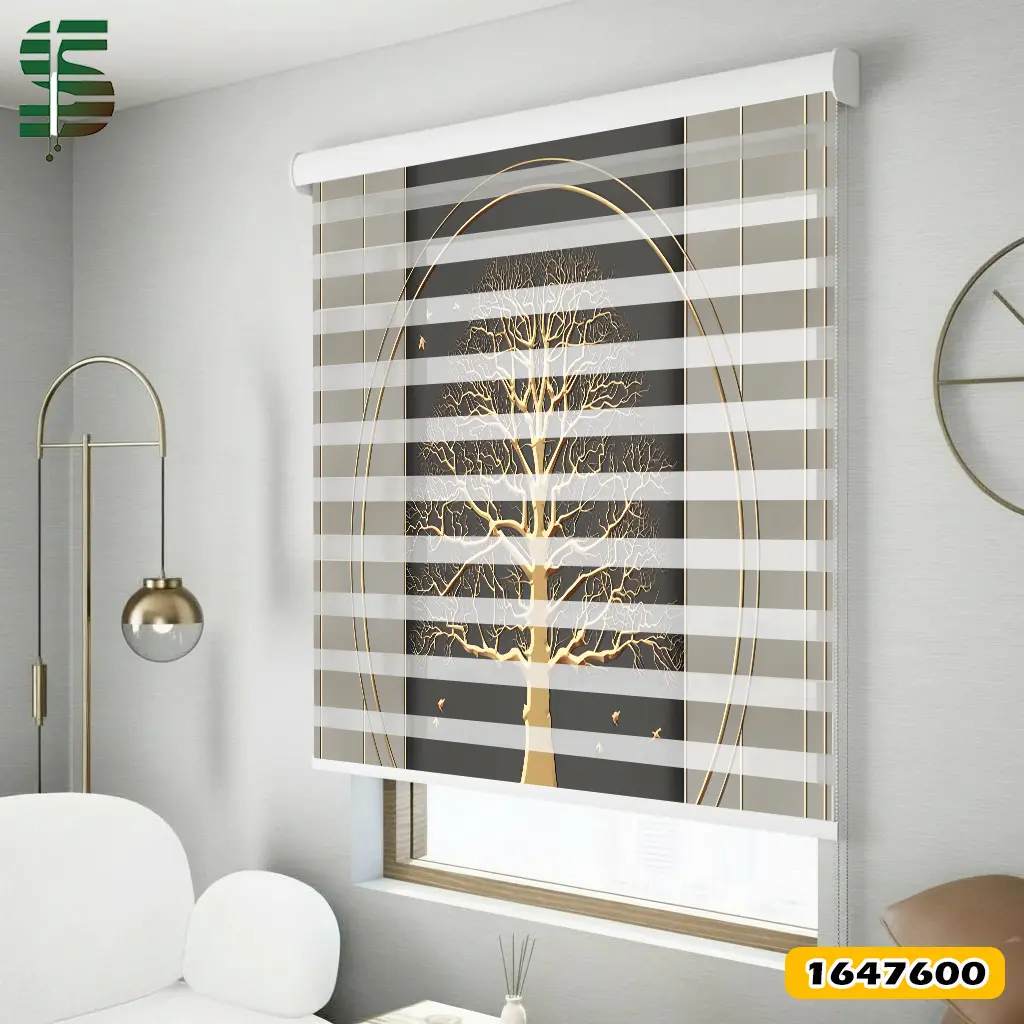 پرده زبرا سه بعدی کد 1647600 مدل درخت با زمینه خاکستری