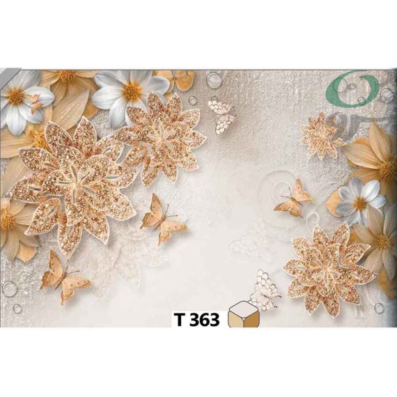 پوستر کد T363 طرح سه بعدی گل ریز سفید طلایی