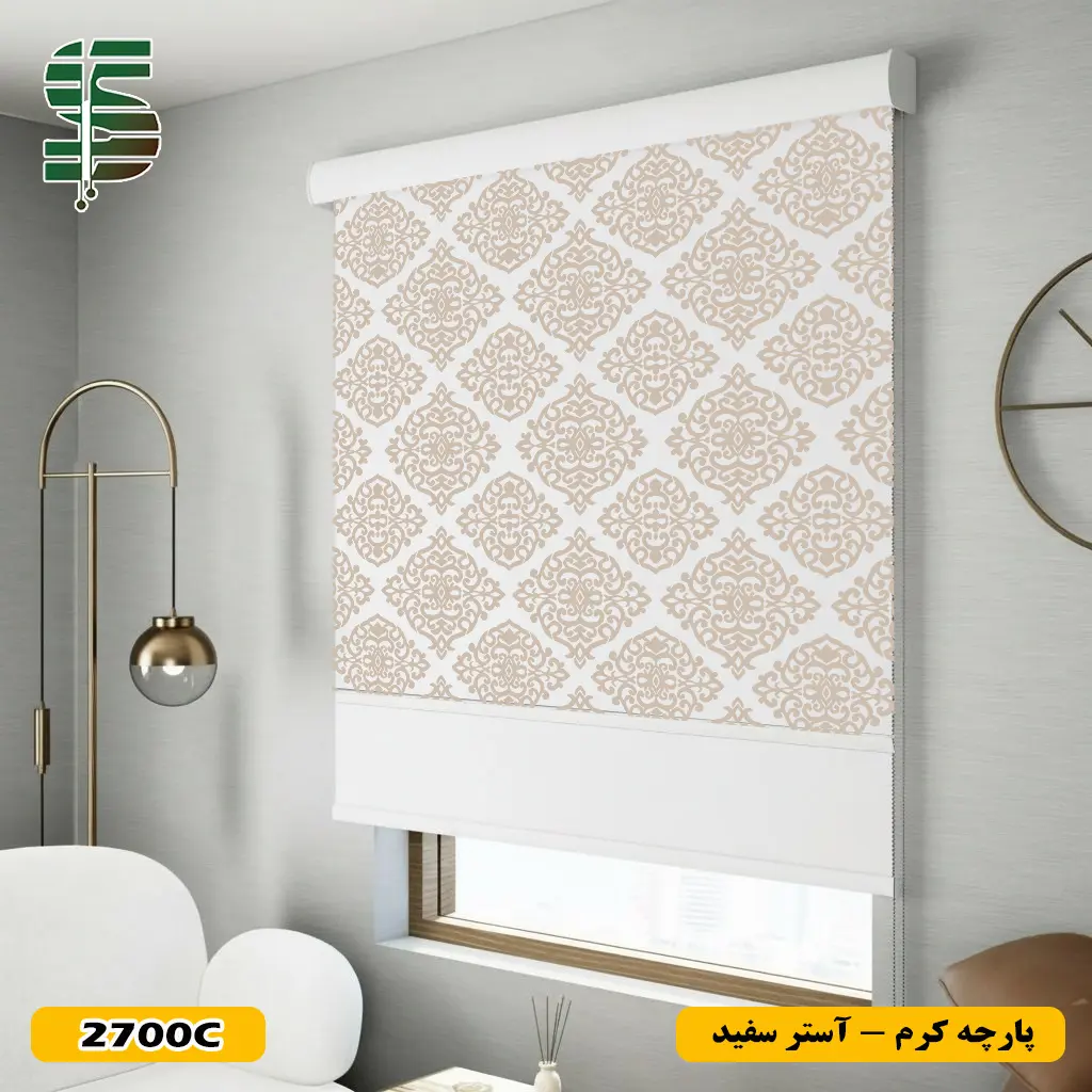 پرده شب و روز طرح گل کلاسیک کد 2700 کرم آستر سفید