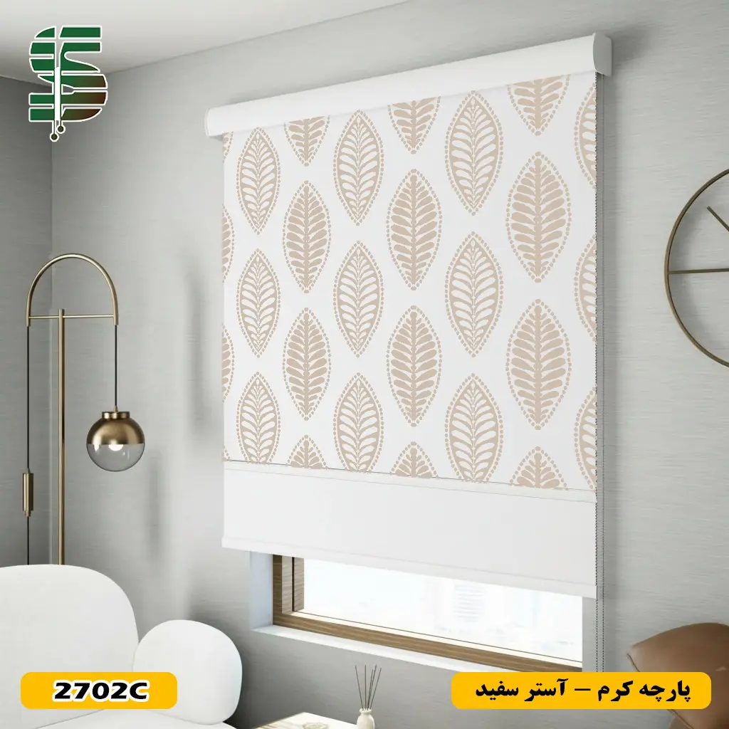پرده شب و روز طرح بیضی کد 2702 کرم با آستر سفید