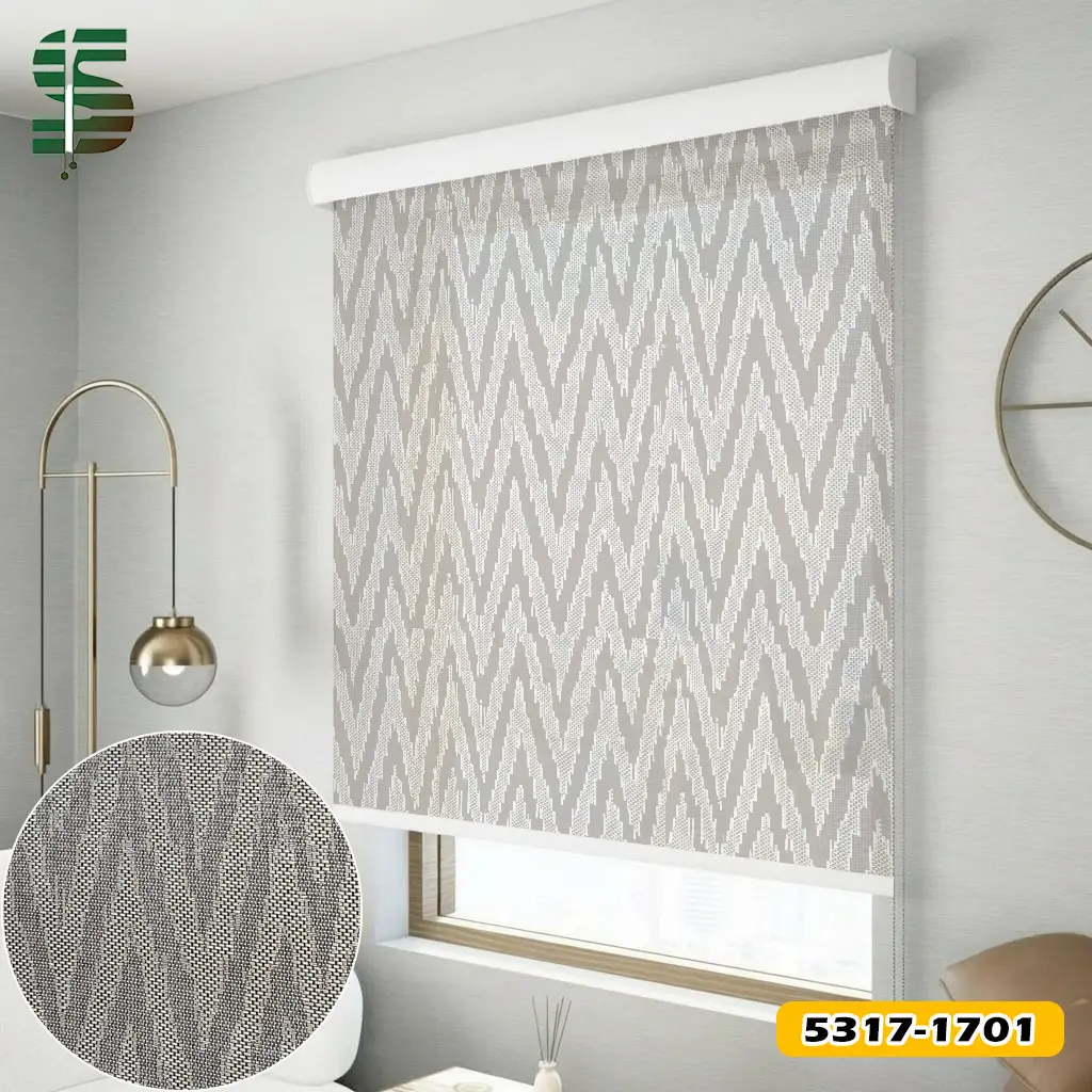 پرده شید سان اسکرین طرح دار خطوط هندسی کد 5318 رنگ بژ