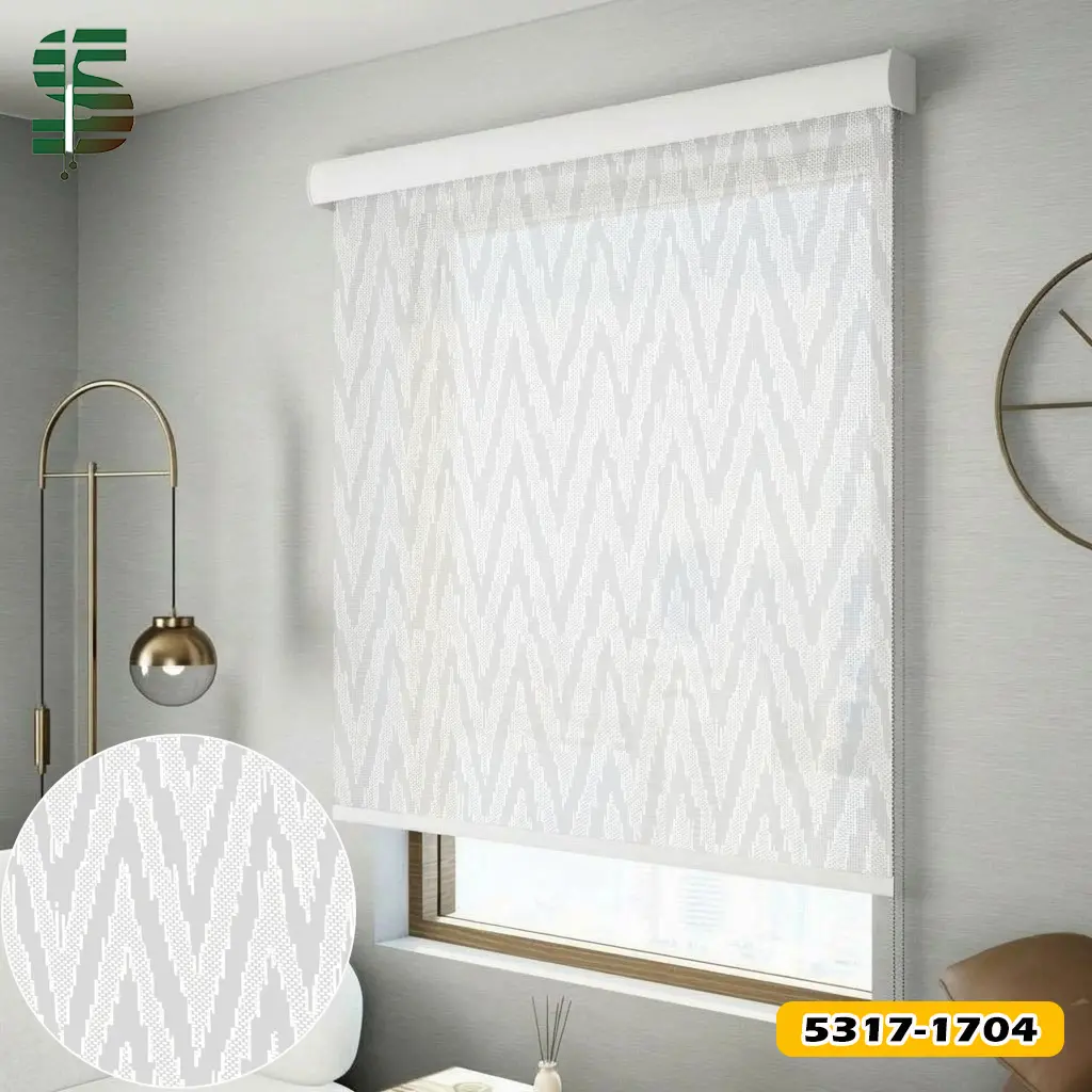پرده شید سان اسکرین طرح دار خطوط هندسی کد 5318 رنگ سفید