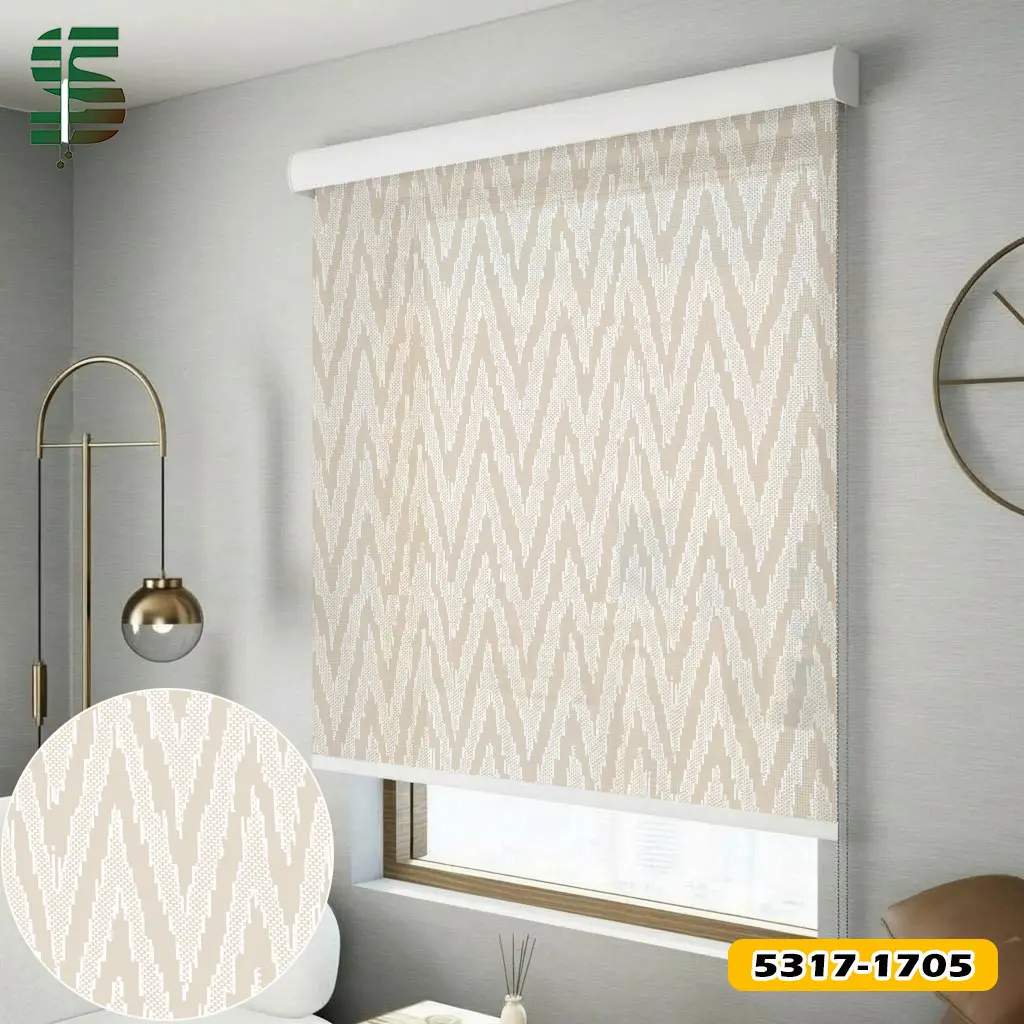 پرده شید سان اسکرین طرح دار خطوط هندسی کد 5318 رنگ کرم