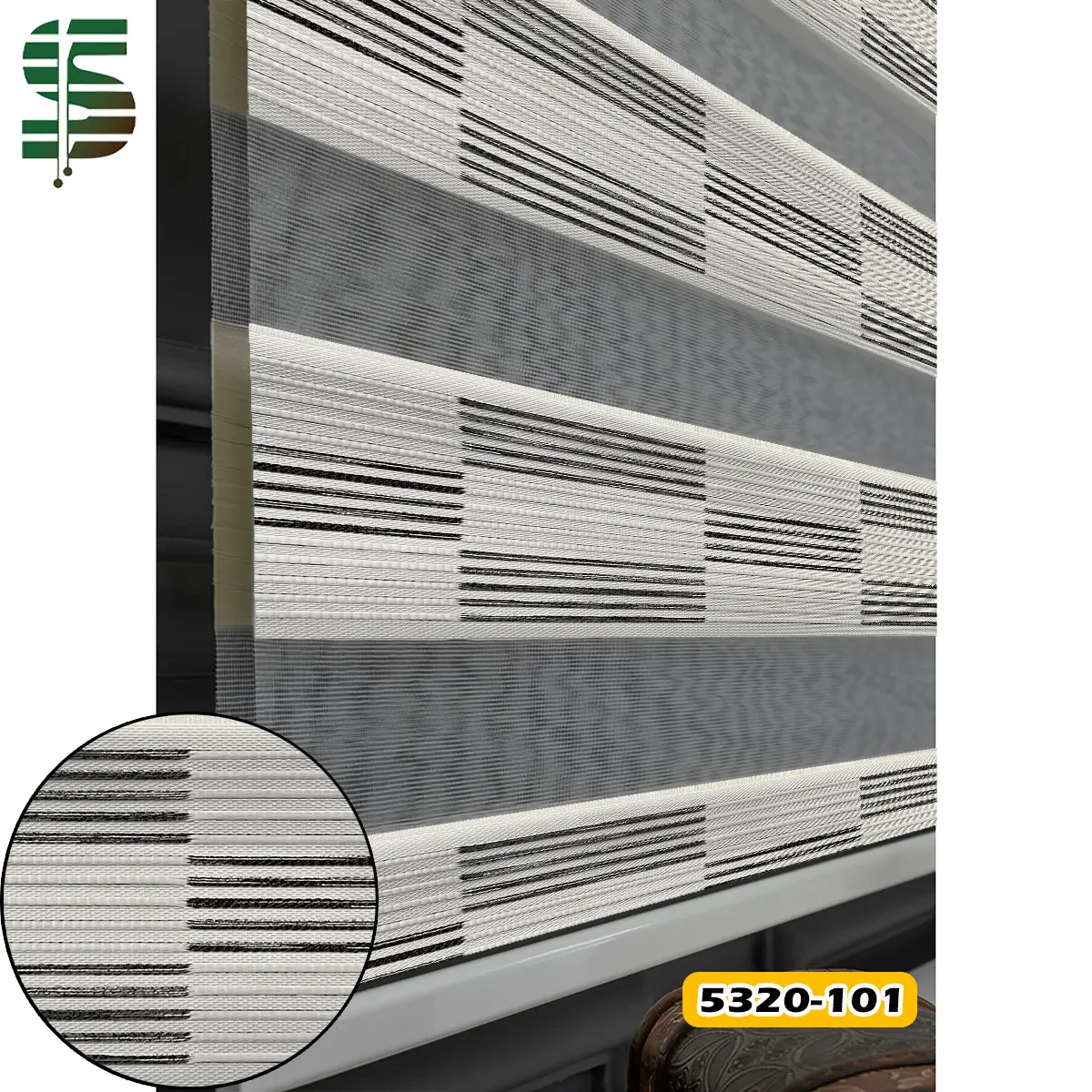 پرده زبرا ساده طرح برجسته 5320 سفید مشکی