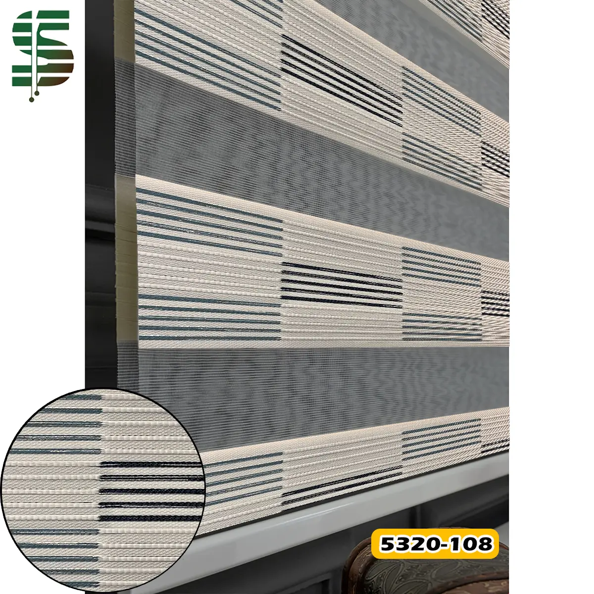 پرده زبرا ساده طرح برجسته 5320 سفید آبی