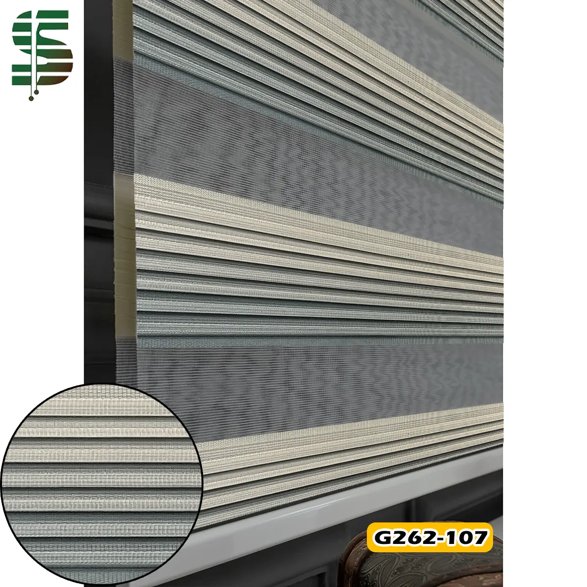 پرده زبرا پلیسه G262 کرم سبز