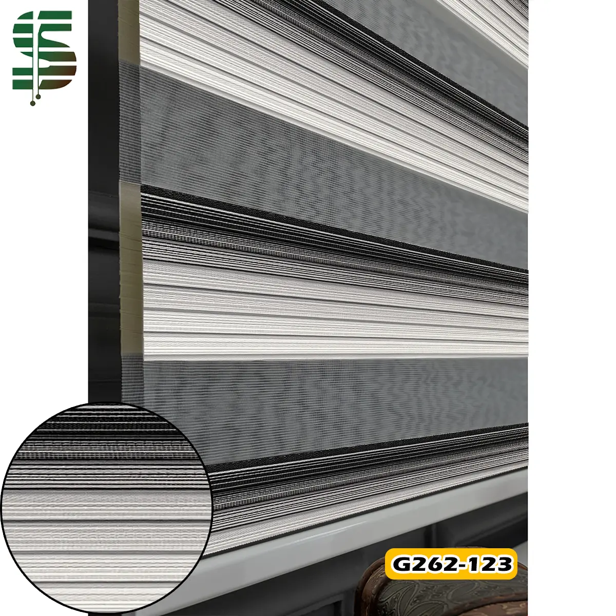 پرده زبرا پلیسه دو رنگ کد g262 در 9 طرح