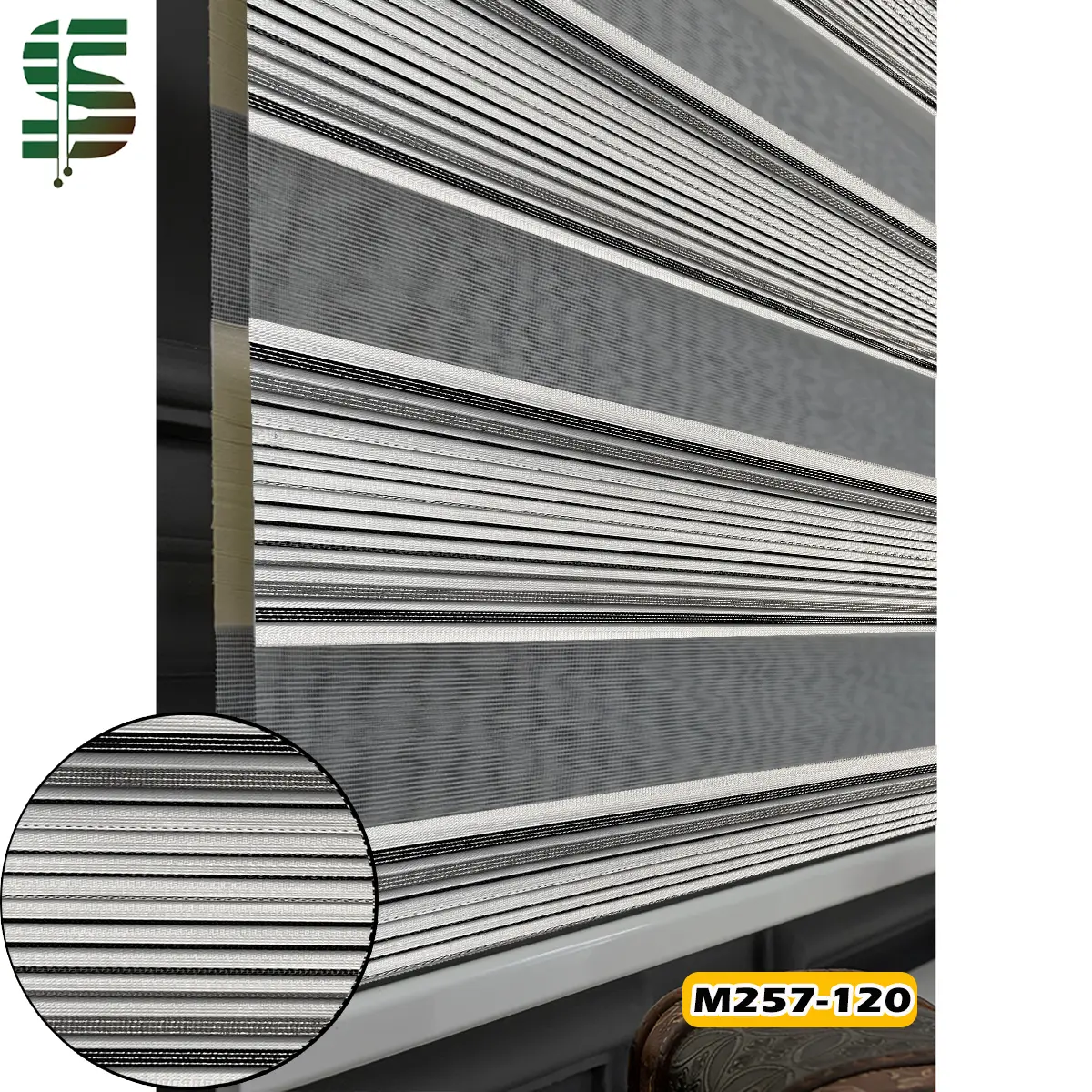 پرده زبرا پلیسه M257 سفید طوسی