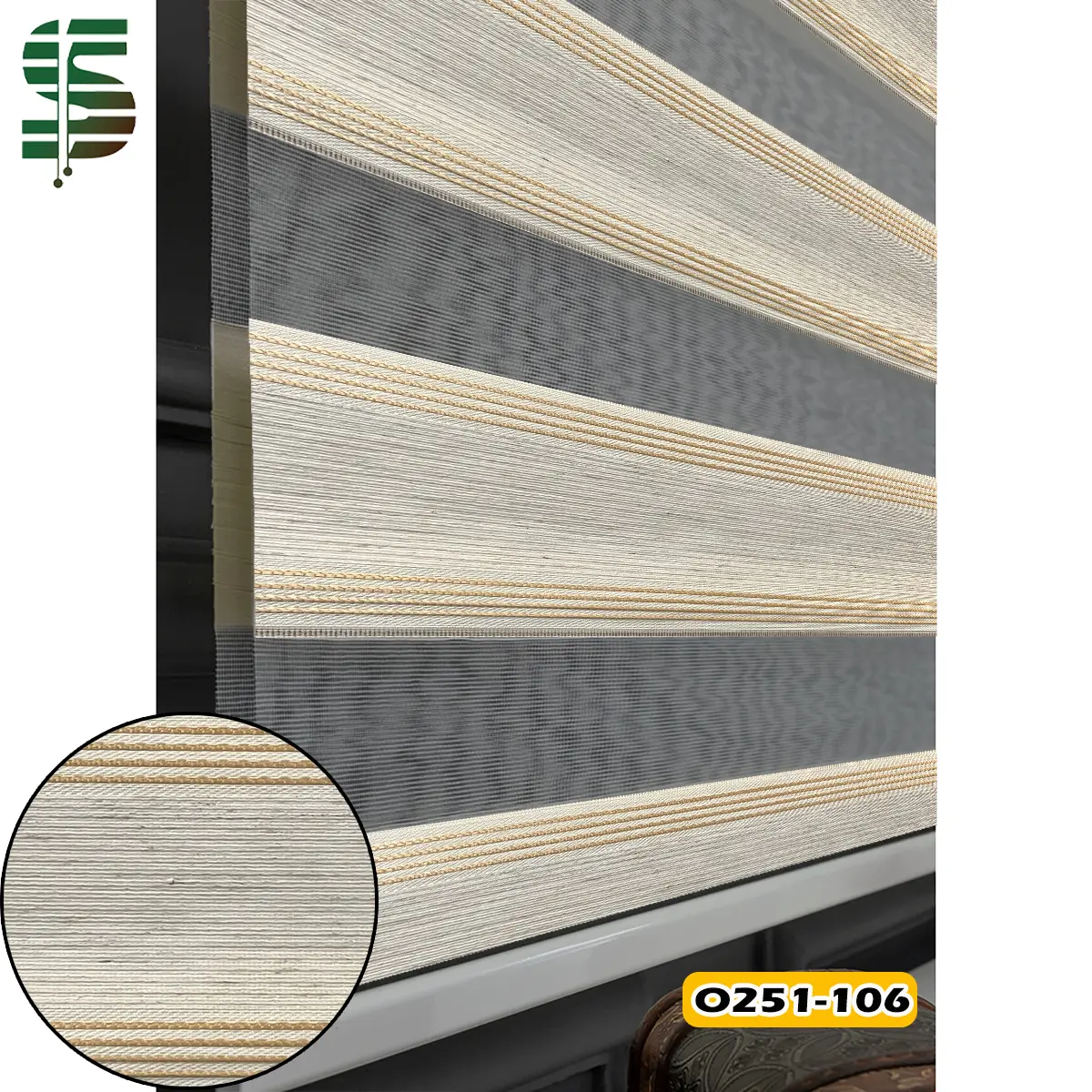 پرده زبرا خط دار کد O251 کرم طلایی