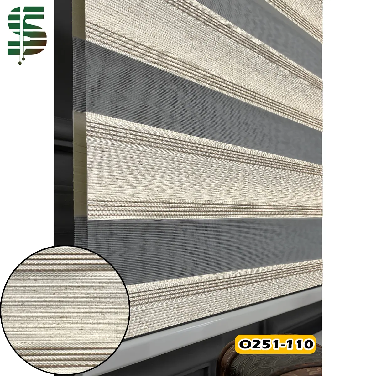 پرده زبرا خط دار کد O251 کرم نسکافه