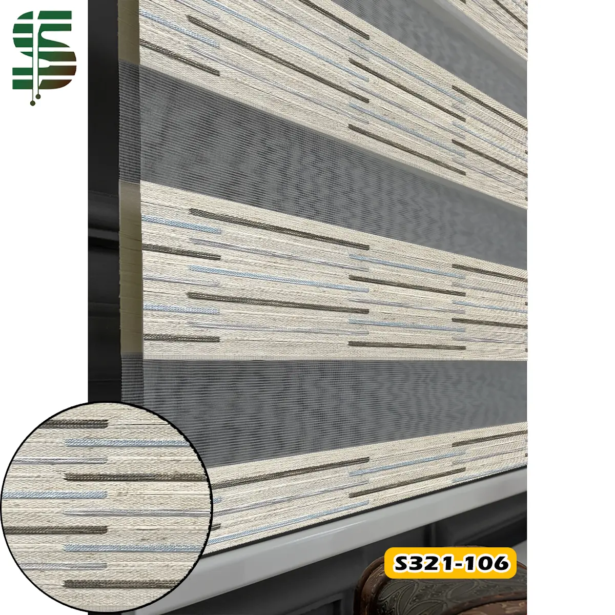 پرده زبرا طرح برجسته کد s321 کرم آبی