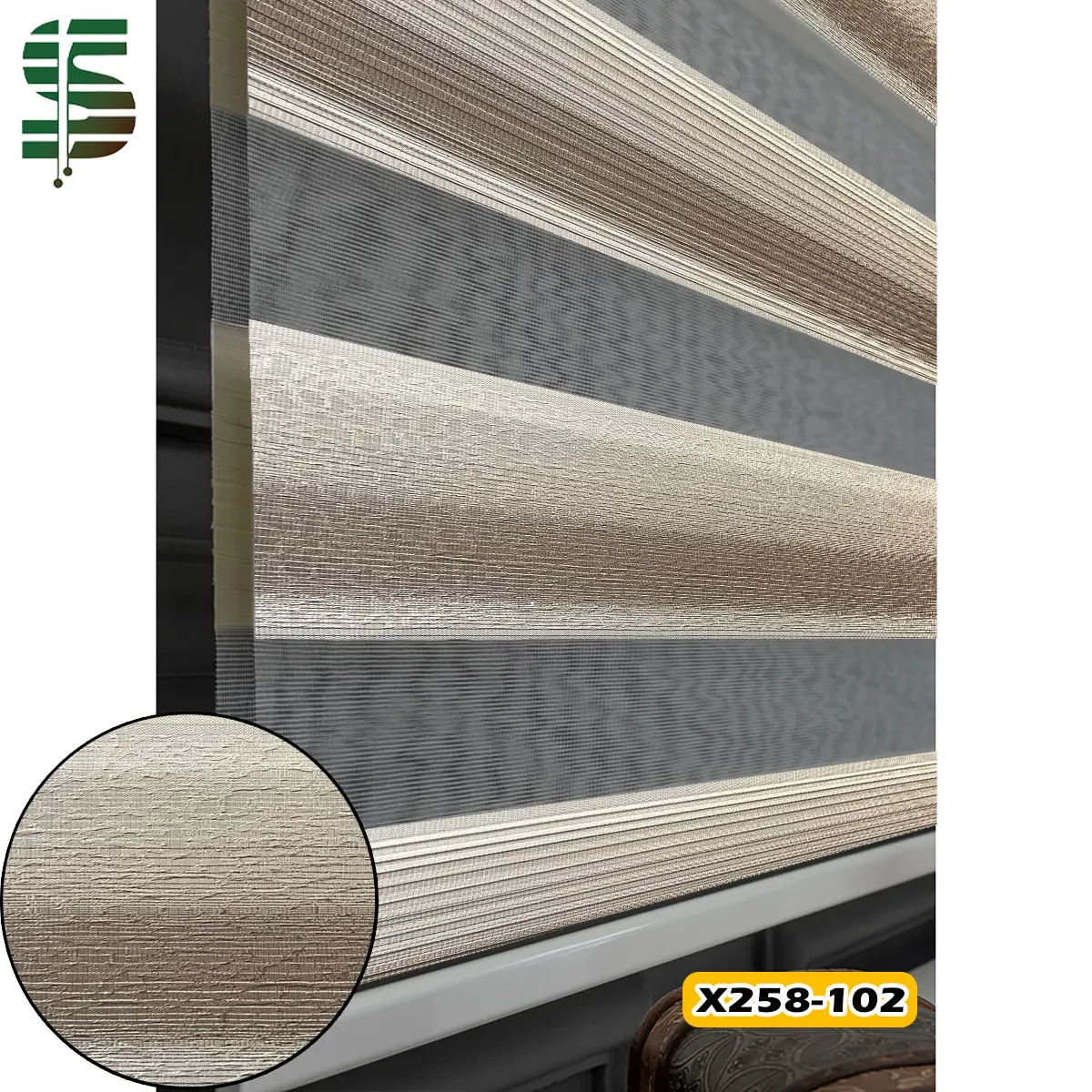 پرده زبرا دو رنگ کد X258 کرم