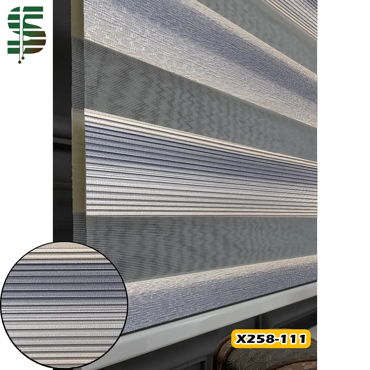 پرده زبرا دو رنگ کد X258 آبی