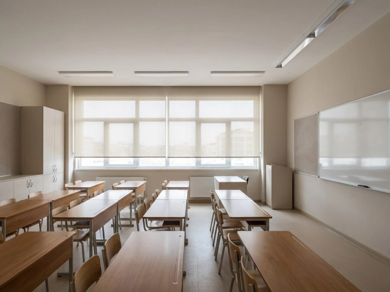 پرده شید ساده برای مدارس با کنترل نور مناسب و ایجاد فضای آموزشی مرتب