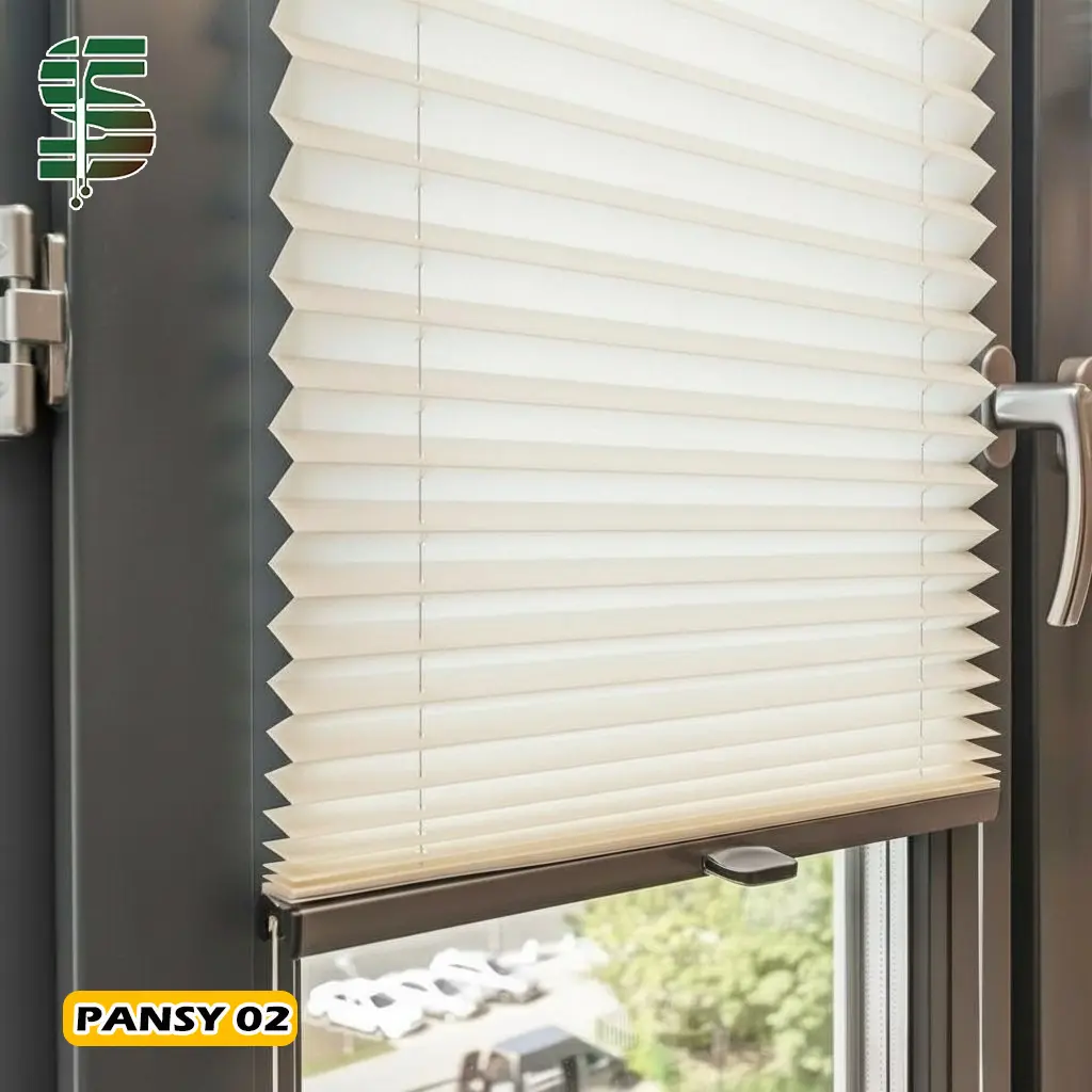 پرده پلیسه pansy دستی یک طرفه شیری