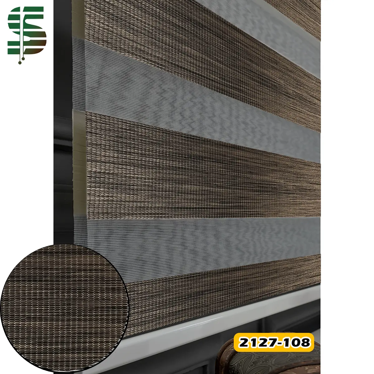 پرده زبرا طرح چوب قهوه ای کد 2127