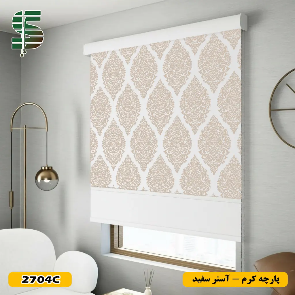 پرده شب و روز طرح گل کلاسیک کد 2704 کرم با آستر سفید