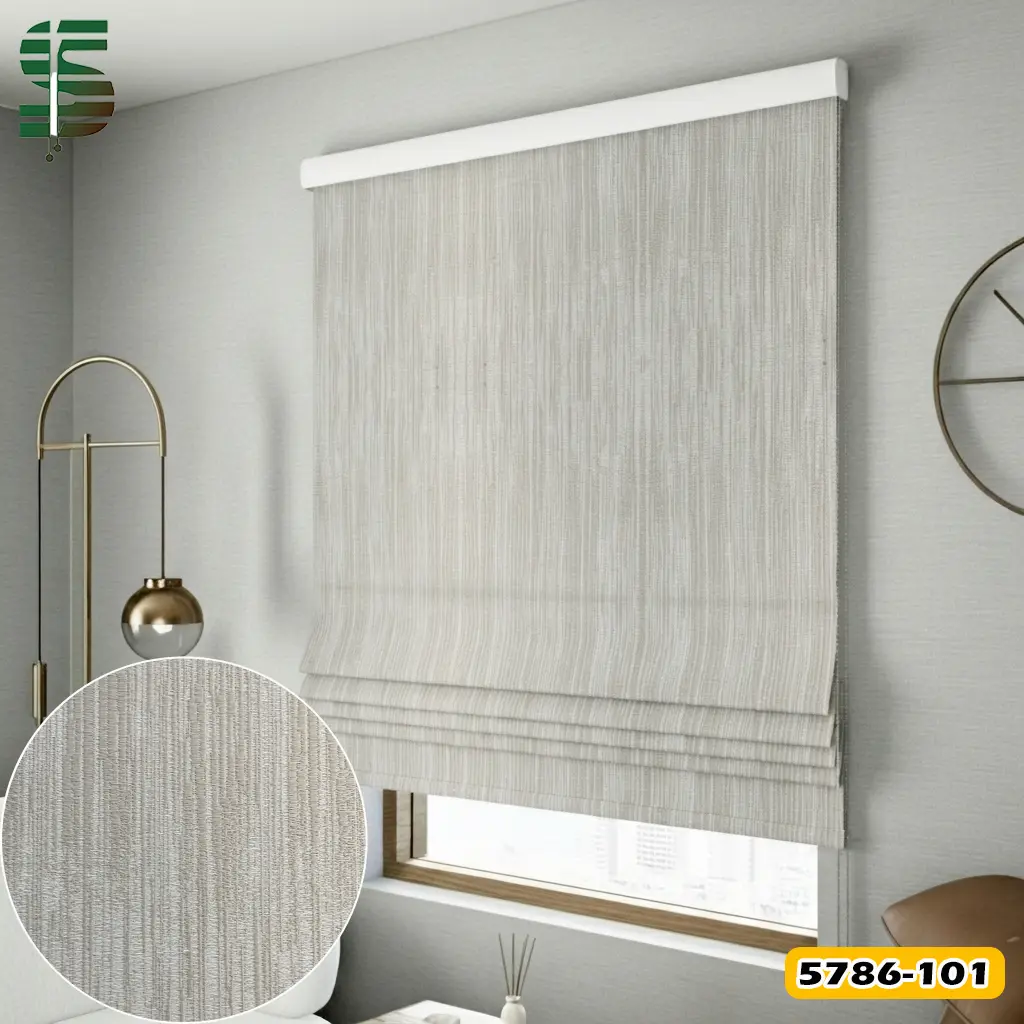 پرده شید رومن کد 5786 طرح خطوط افقی شیری