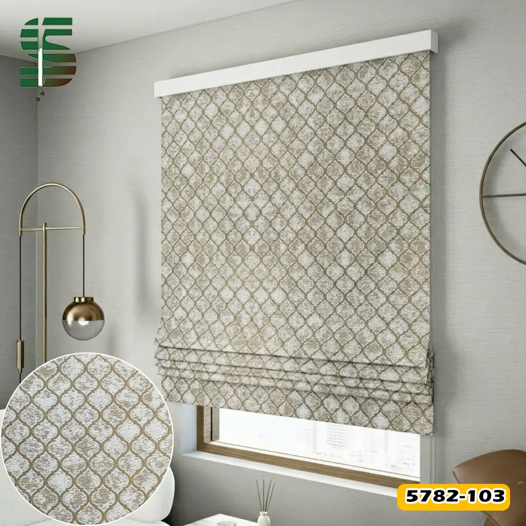 پرده شید رومن کد 5782 طرح مراکشی رنگ کرم