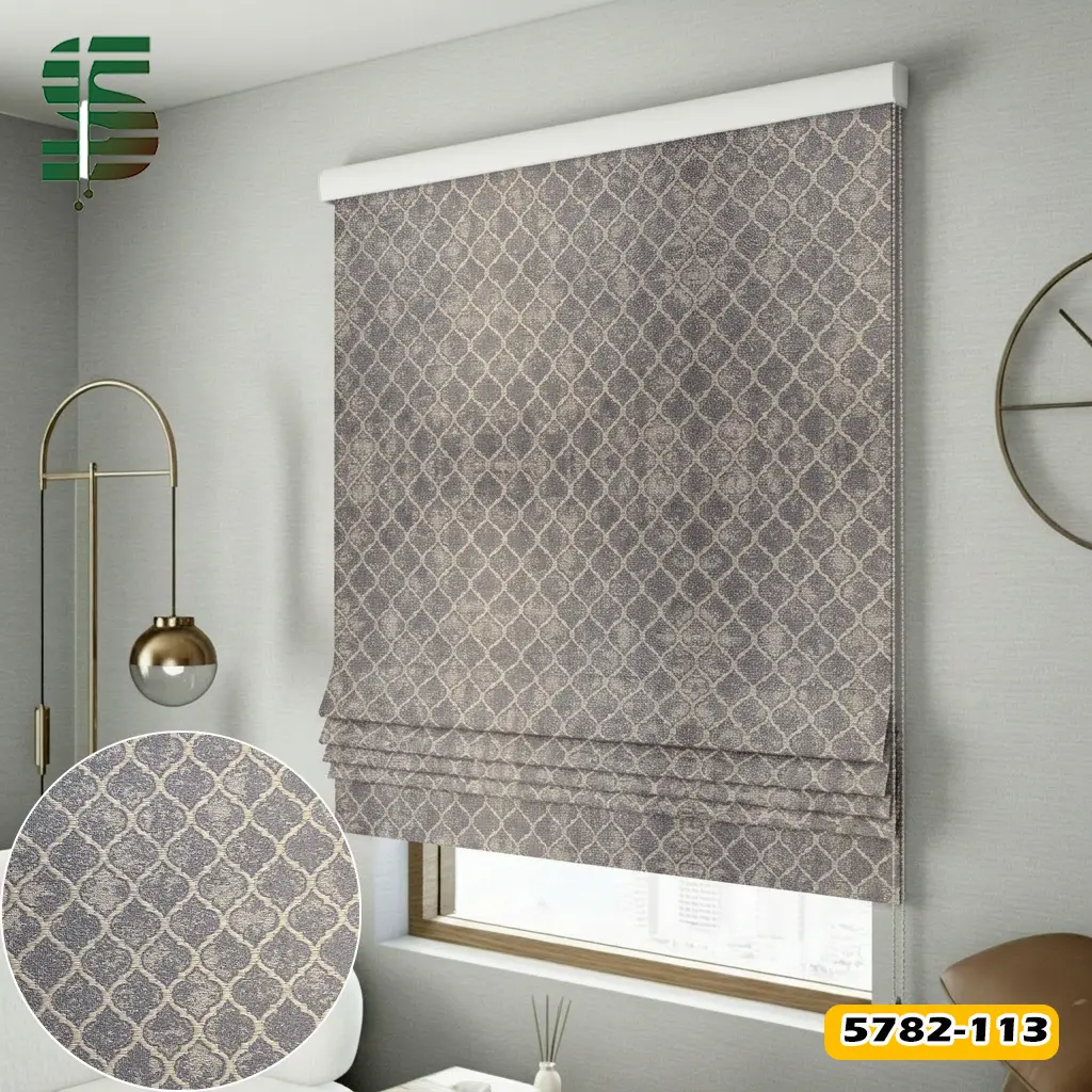 پرده شید رومن کد 5782 طرح مراکشی رنگ بژ