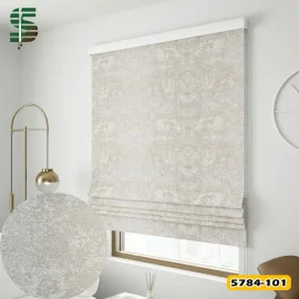 پرده شید رومن کد 5784 طرح پتینه رنگ شیری