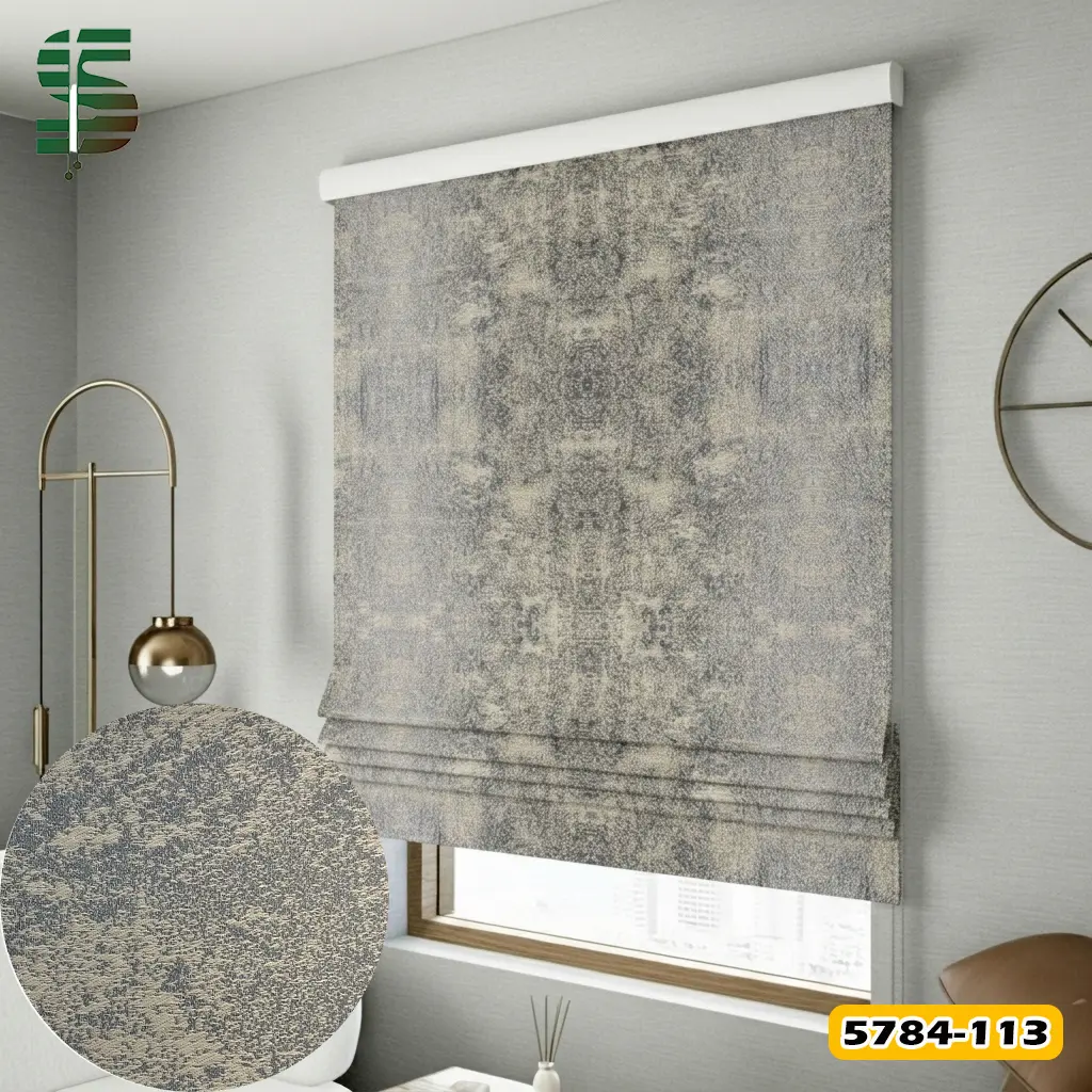 پرده شید رومن کد 5784 طرح پتینه رنگ بژ