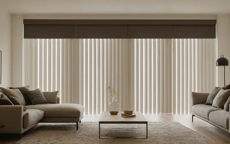 کنترل پرده شید رول برقی با ریموت در فضای اداری مدرن