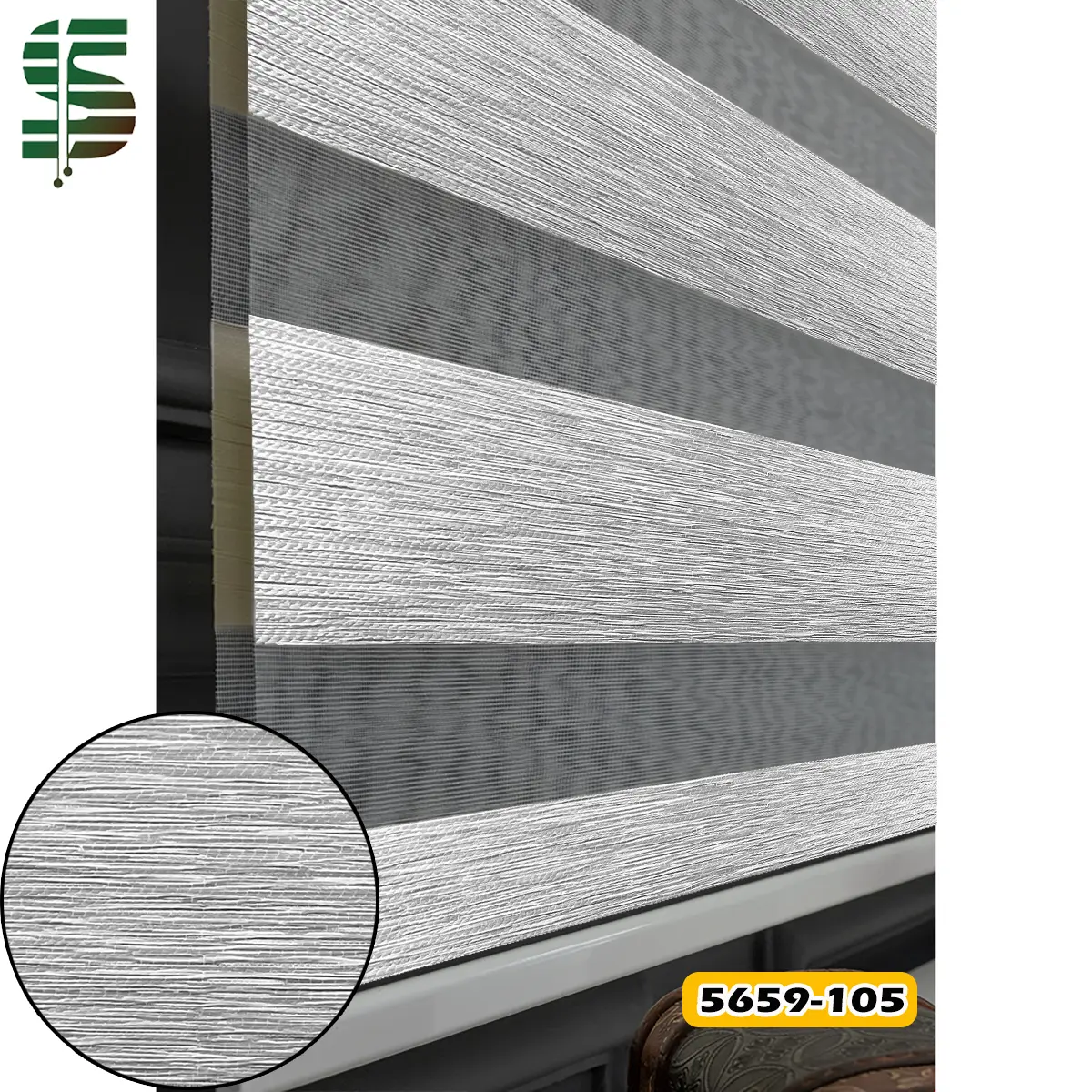 پرده زبرا ساده 5659 رنگ طوسی روشن