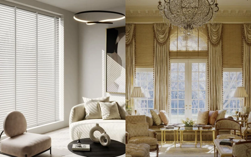 مقایسه پرده پذیرایی مدرن و کلاسیک در سبکهای مختلف دکوراسیون