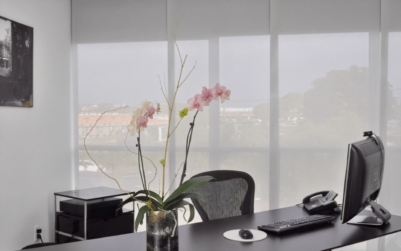 پرده شید اسکرین برای اتاق مدیریت، کنترل نور و حریم خصوصی در فضای کاری