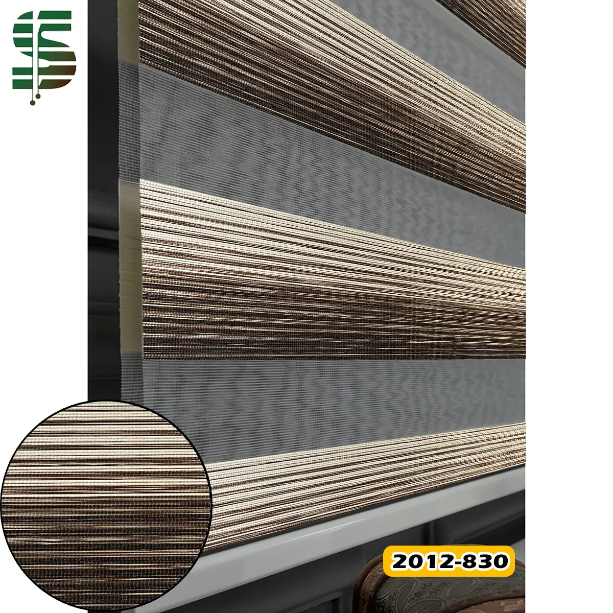 پرده زبرا طرح چوب کرم قهوه ای کد 2012