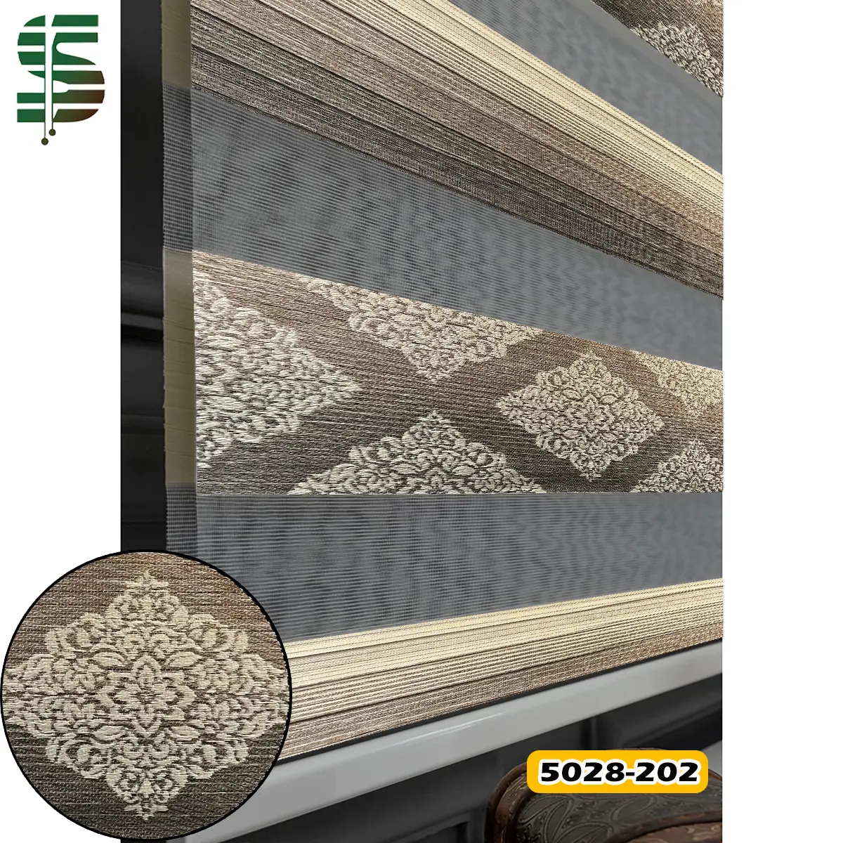 پرده زبرا پلیسه گلدار طرح کلاسیک کد 5028 در 5 رنگ