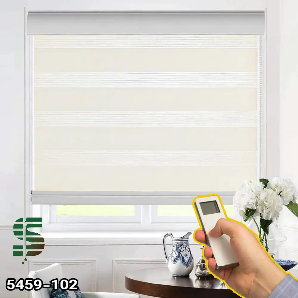 پرده زبرا برقی شیری ساده کد 5459