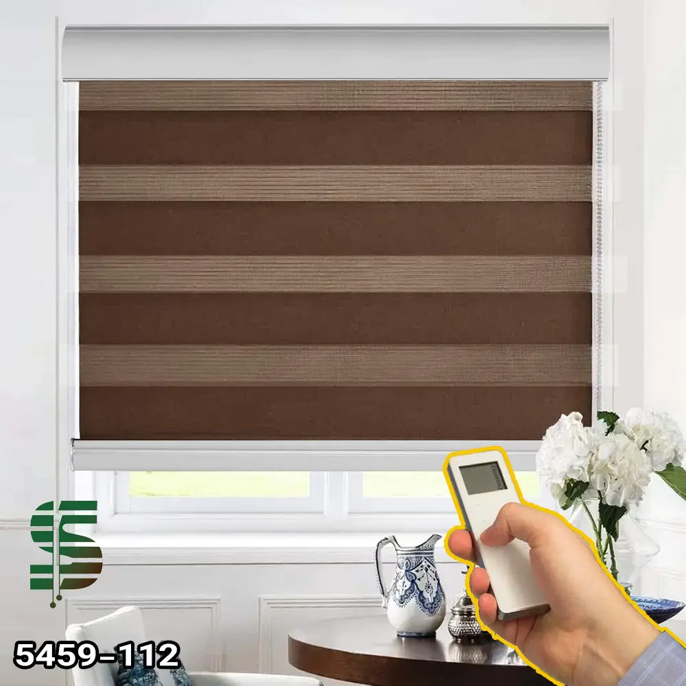 پرده زبرا برقی قهوه ای ساده کد 5459