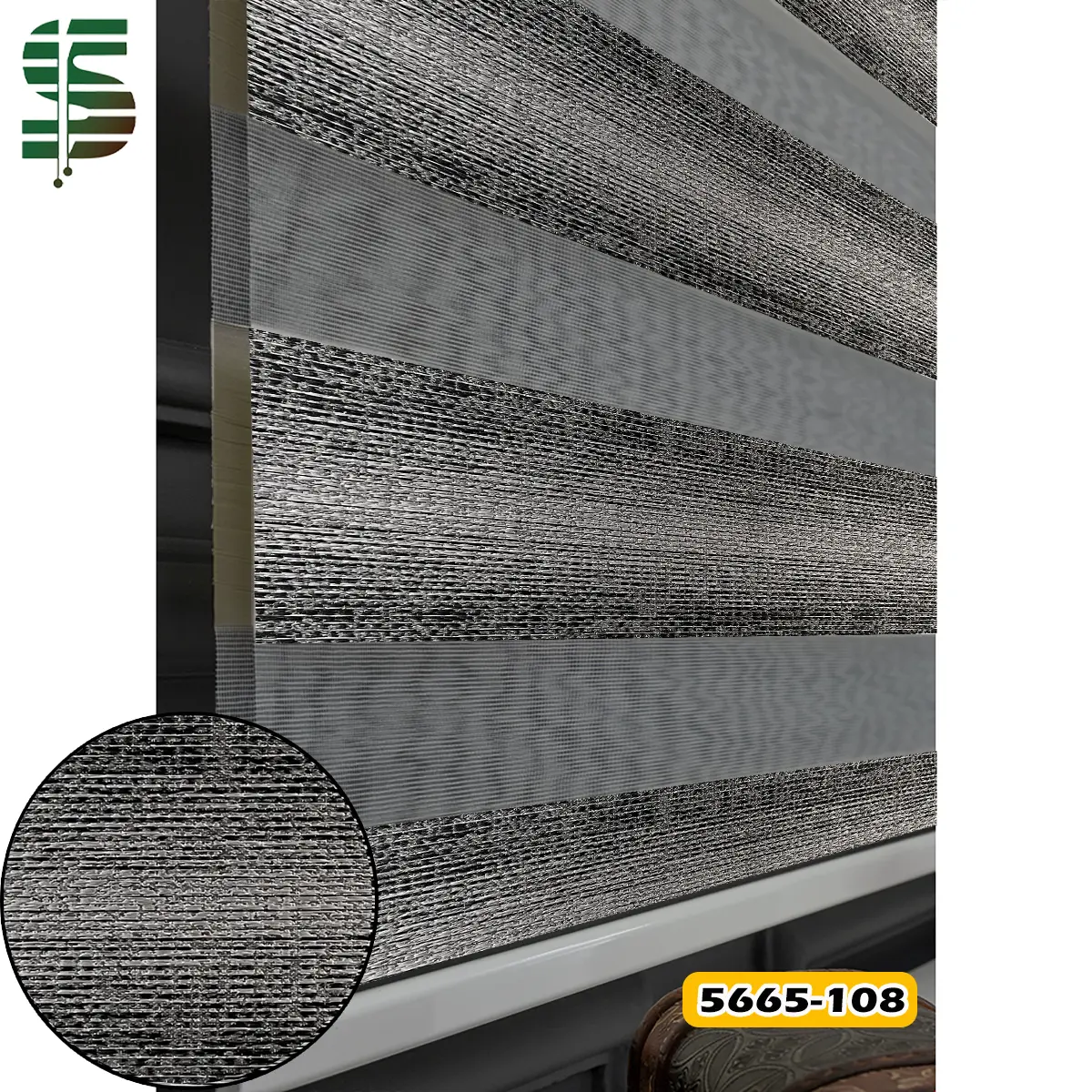 پرده زبرا پتینه 5665 طوسی مشکی