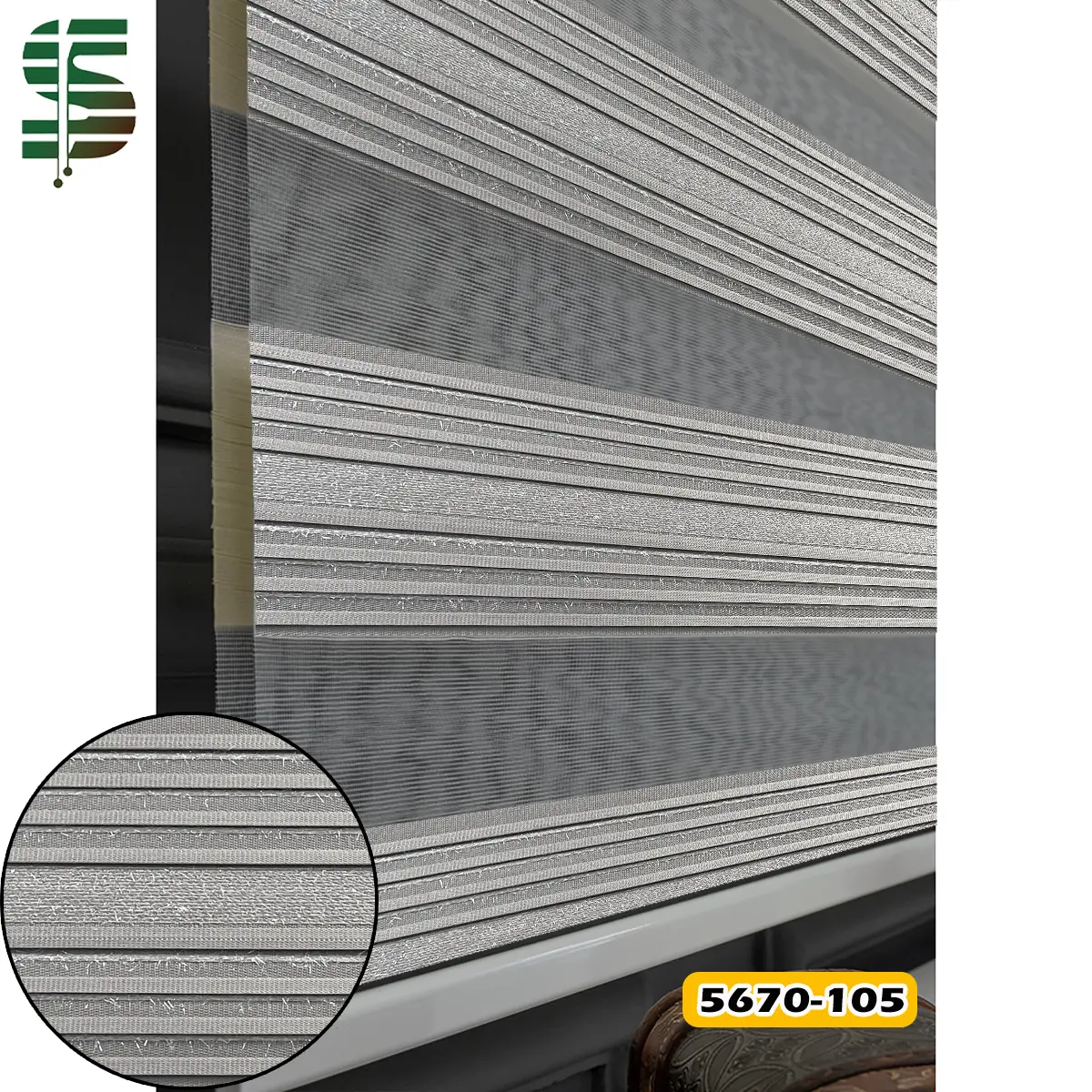 پرده زبرا پلیسه شان دار 5670 طوسی