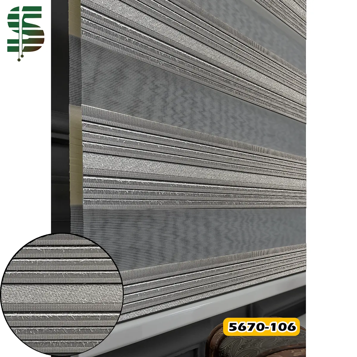 پرده زبرا پلیسه شان دار 5670 طوسی تیره