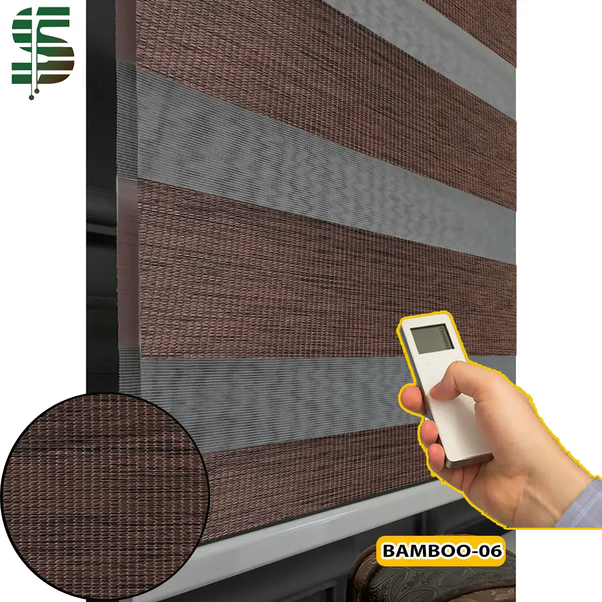 پرده زبرا برقی طرح چوب سری بامبو ماهگونی