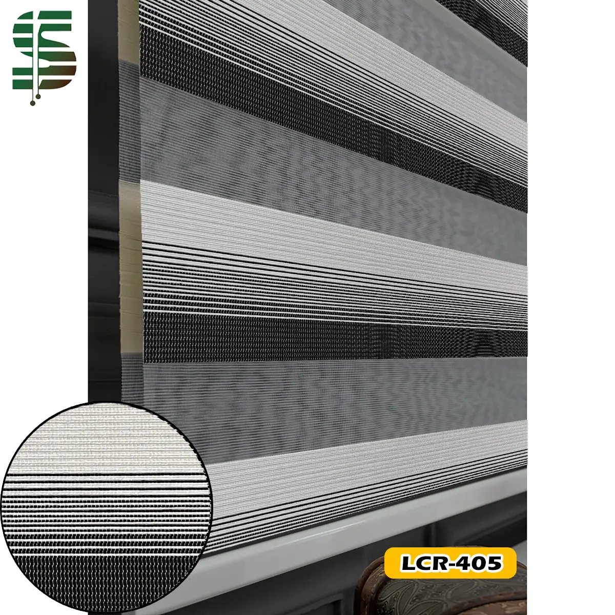 پرده زبرا طرح چوبی سفید مشکی LCR