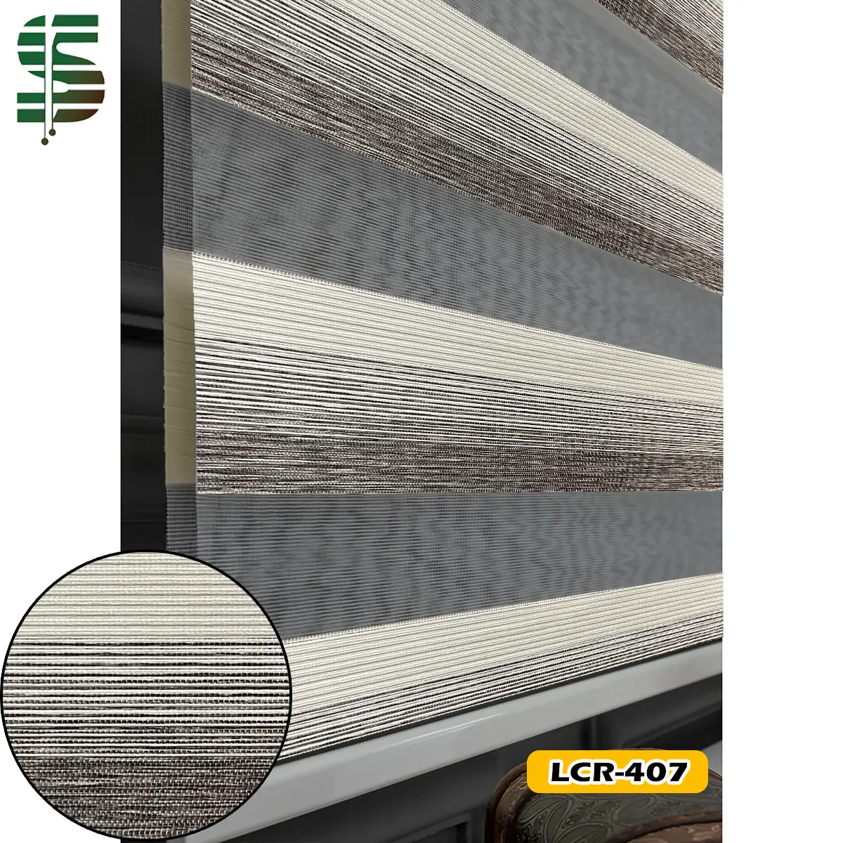 پرده زبرا طرح چوبی کرم قهوه ای LCR